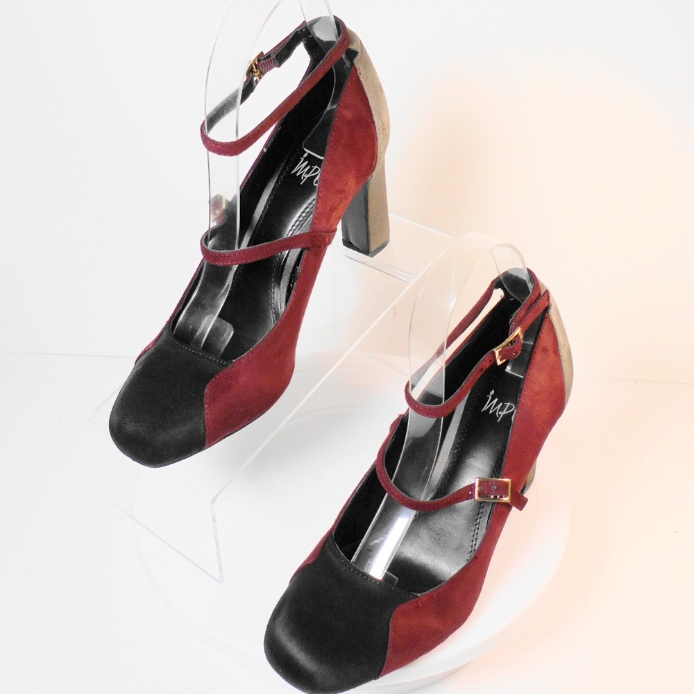 Impo,Black, Maroon, Gray Ankle Strap Pump